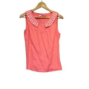 Boden Womens Linen Sleeveless Coral Top With Embellished Collar Size 8 Preppy